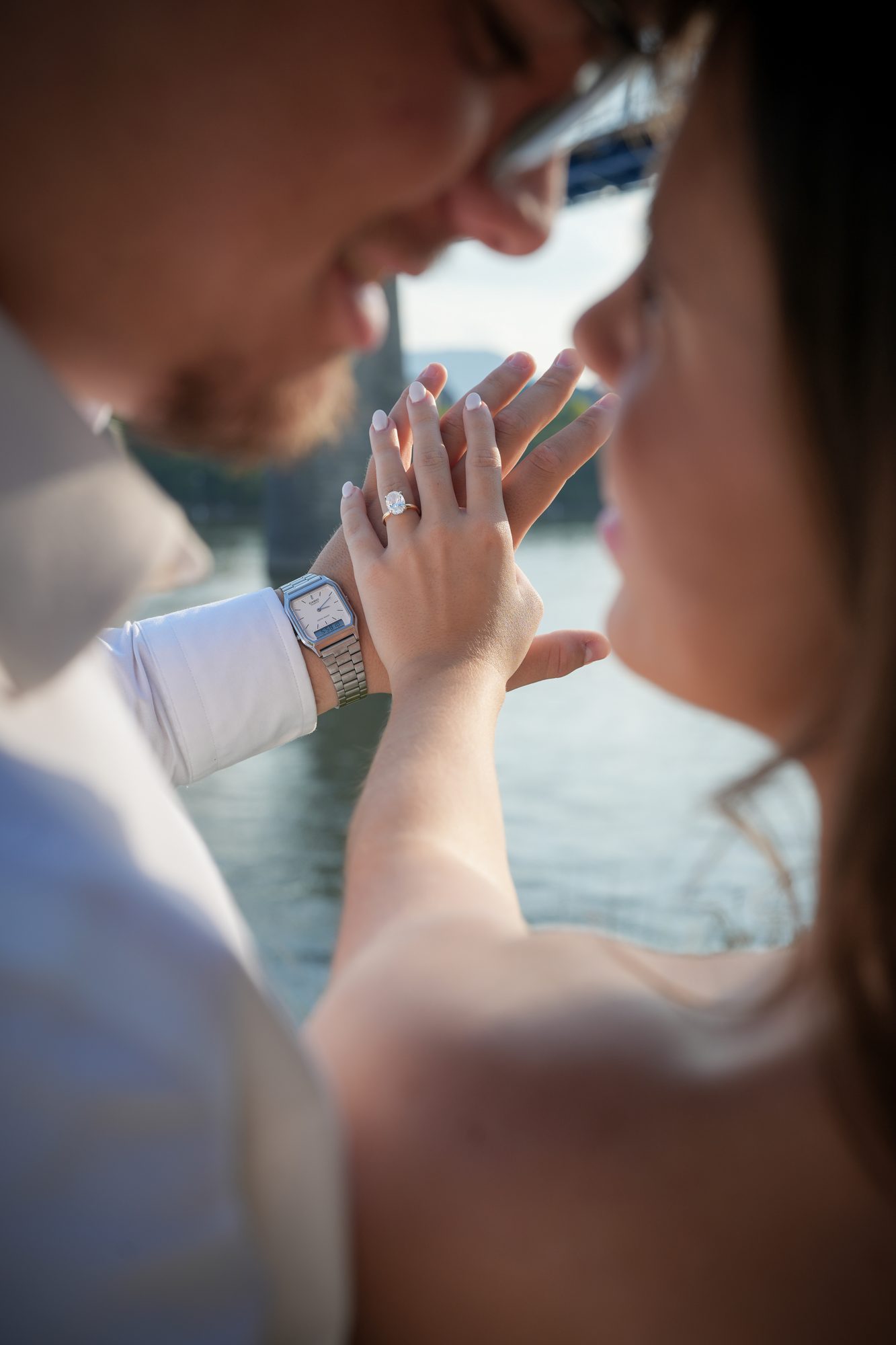 Engagement session, ring detail on the Chattanooga riverfront